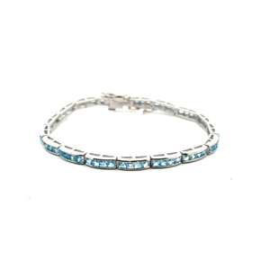 สร้อยข้อมือเทนนิสสีฟ้าบุษราคัมกำไลข้อมือ925แท้ตัวเรือนเงินโรเดียมชุบสำหรับเป็นของขวัญสำหรับงานเลี้ยง - Product Image 1