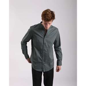 Slip fit Imperio de manga larga Slim fit fantasía manga larga Camisa con patrón geométrico verde profundo - Product Image 3