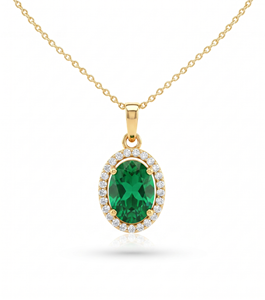 Collier pendentif ovale en émeraude avec diamants, à porter au quotidien, diamants naturels et de laboratoire - Product Image 2