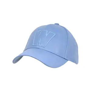 Topi bisbol kulit PU kasual Pria Wanita, topi Baseball kasual warna biru muda dengan logo kustom untuk pria dan wanita