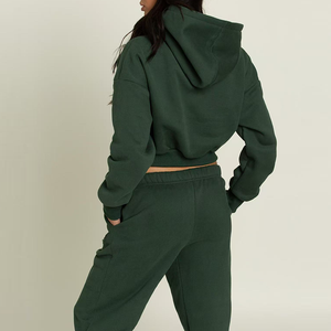 ชุดวอร์มออกกำลังกายสำหรับผู้หญิง เสื้อครอปมีฮู้ดและกางเกงขายาว ชุดออกกำลังกายและชุดวอร์มสำหรับผู้หญิง - Product Image 2