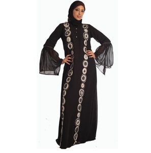 Último desgaste islámico Abaya bordado pesado negro teñido diseño impreso moda Abayas con logotipo personalizado - Product Image 1