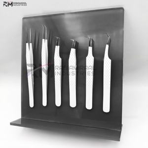 RMI Eyelash Tweezers Private Label <b>Black</b> Plasma Tip And White Powder Coated Color And <b>Black</b> Color Magnetic Tile For Tweezer <b>Hold</b> - Product Image 2