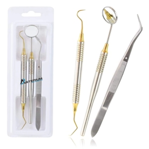 Juego de Instrumentos de Diagnóstico Dental de Acero Inoxidable de Primera Calidad, Espejo, Pinzas, Explorador, para Examen Oral, con Agarre Ergonómico - Product Image 1
