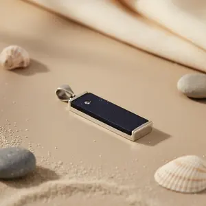 Colgante Rectangular de Plata 925 para Mujer, Colgante Religioso Hecho a Mano con Piedra Arenisca y Amatista Azul - Product Image 3