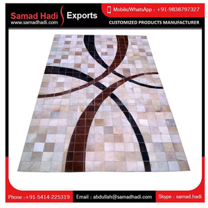 Juego de alfombras de lana de piel de vaca de estilo moderno de lujo de primera calidad, alfombras de cuero cosidas a máquina exclusivas, venta - Product Image 2