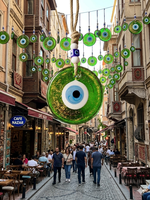 SNB1003 Ornement mural fait main en verre vert clair scintillant de 13 cm, style Murano, grand œil turc Nazar pour la maison