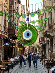 SNB1003 Handmade 13cm Light Green Glitter Glass Evil Eye <b>Wall</b> Hanging <b>Ornament</b> - Large Murano Style Turkish Nazar Bead for Home - Product Image 4