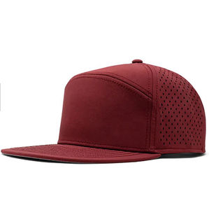 Compre al por mayor gorras trucker personalizadas de alta calidad, impermeables, de 5 paneles, con orificios cortados a láser y visera plana. - Product Image 1