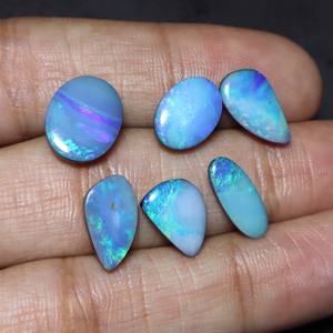 6 Piece 14 Carat Australian Opal Doublet Cabochon Blue <b>Fire</b> Opal Doublet Natural Australian Opal for Jewelry Making - Product Image 3