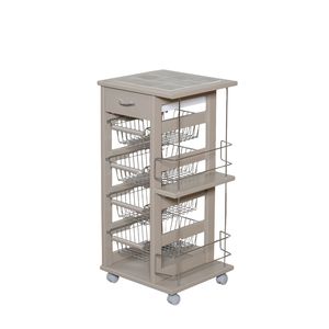 MASLEGNO Best Solid Beech Wood Utility Cart Bottle Storage Rack <b>Plastic</b> <b>Wheels</b> Iron Handles Modern Compact Homes Lightweight - Product Image 1