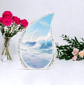 Urna de cremación para adultos en forma de lágrima de Metal con olas del océano de estilo americano, urna decorativa para cenizas, suministros de urnas funerarias al por mayor - Product Image 5