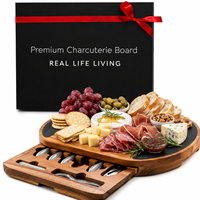 Ensemble de planches à charcuterie avec couteaux à fromage, planche de service ronde personnalisée de 19 pièces, cadeau de mariage, de fermeur de bien immobilier et de pendaison de crémaillère