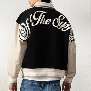 แจ็กเก็ตหนัง PU สำหรับผู้ชายปรับแต่งได้เสื้อโค้ทบอมเบอร์พิมพ์ลายตัวอักษรแนวสตรีทสองชั้นสำหรับฤดูใบไม้ผลิ - Product Image 5