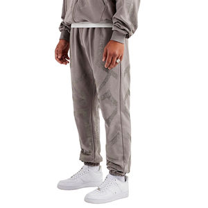 High Quality Winter Woven <b>Oversized</b> Boxy Pocket Washed Hooded Elastic Hem Zip up Rhinestone Cross <b>Jogger</b> Man Tracksuit Set - Product Image 4