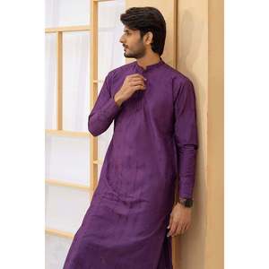 Men's <b>Purple</b> Embroidered <b>Satin</b> Dress <b>Shirt</b> - Product Image 1