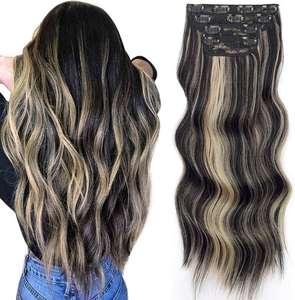 Extensions de cheveux bruts vierges Remy de qualité supérieure de 20 pouces, non traités, blond noir, couleur mélangée, extension de perruque à clipser, alignée directement - Product Image 1