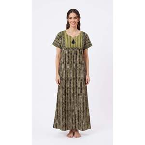 Camisón Largo de Algodón para Mujer Evolve, con Cierre de Botones, Transpirable, con Ribete de Encaje, Estampado Geométrico Romántico - Product Image 4