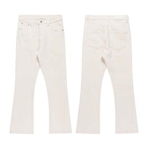 Pantalon évasé en jean déchiré de haute qualité, sur mesure, à taille mi-haute, pour homme, style streetwear, noir, avec broderie de croix de charpentier - Product Image 3