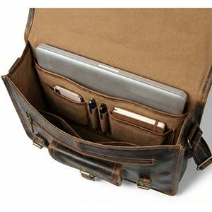 Sac messager en cuir véritable Ganges Grain Brown avec logo personnalisé, style vintage old school, construction en cuir véritable et polyester, 0,0 g - Product Image 3