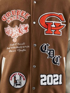 Wholesale Custom Logo Chenille Embroidery Patch Brown Male Leather Sleeves Varsity <b>Jacket</b> Men Vintage College <b>Jackets</b> - Product Image 3