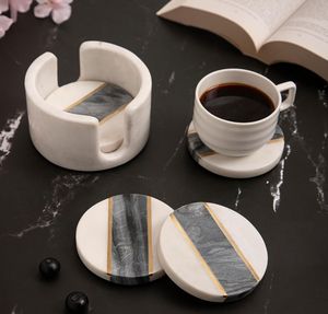Clásico nuevo estilo pulido mármol Natural moderno redondo 4 pulgadas de diámetro posavasos conjunto para tazas de café decoración de fiesta - Product Image 1