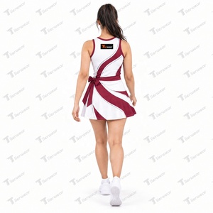 Robe de tennis sans manches pour femme Tiierwear, col rond, color block, anti-humidité, ajustée, vêtement de sport blanc et bordeaux - Product Image 6