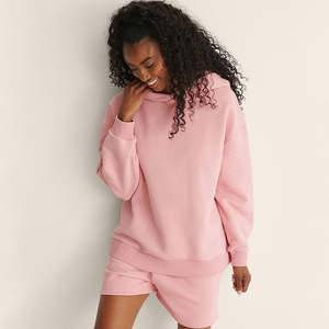 Pull à capuche surdimensionné rose pour femmes 100% coton Streetwear mode épaule tombante Premium plaine sweats à capuche pour femmes vêtements personnalisés - Product Image 1