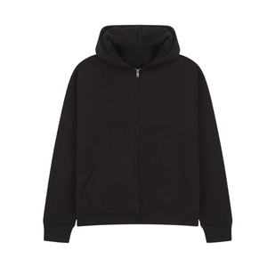 Black <b>Zip</b> <b>Up</b> <b>Hoodie</b> Unisex Cotton Fleece Hooded Sweatshirt Casual Winter Plain Solid <b>Full</b> Zipper Streetwear Wholesale Supplier - Product Image 1