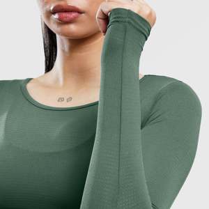 เสื้อโยคะแขนยาวสีเขียว W024 เสื้อยืดใส่สบายสำหรับออกกำลังกายและเล่นกีฬา - Product Image 6