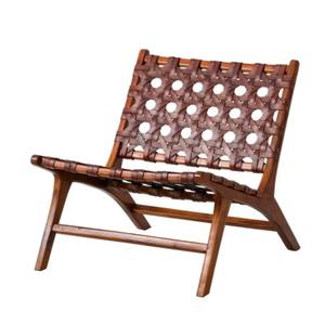 Fauteuil inclinable en bois d'acacia et cuir véritable, deux places, gonflable, écologique, design moderne et luxueux pour la chambre à coucher - Product Image 1