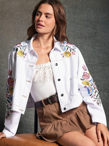 <b>Women</b> <b>Summer</b> Wear Slim Fit Button Down Long Sleeves Casual Streetwear Cropped Denim <b>Jackets</b> OEM Customized Cheap Price - Product Image 6