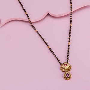 Antique Flower Design <strong>Mangalsutra</strong> Cultural Collectible Wedding Jewelry with Bezel Set Ruby Synthetic Zircon <strong>Model</strong> 188996 - Product Image 2