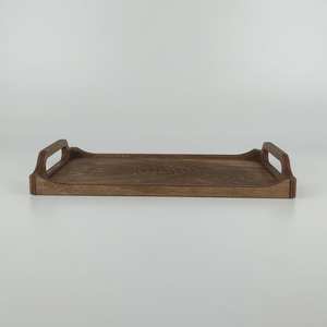 Plateau moderne en bois de noyer pouf avec poignées plateau de service pour la décoration de salon idée cadeau pour la maison - Product Image 5