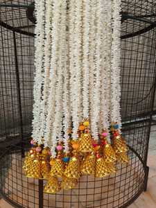 Guirnaldas de flores de jazmín artificiales con pompón y campana, Diwali Navidad escenario telón de fondo decoración boda india regalo para ella - Product Image 5