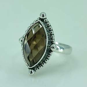 925 Sterling Silver Boho-Inspired Handmade <b>Ring</b> with Smoky <b>Quartz</b> Marquise Number Shape Perfect November Birthstone Gift for Her - Product Image 2