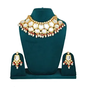 Ensemble de collier vintage plaqué or avec perles Kundan pour femmes et filles, pour mariage et cadeau, comprend une bague, bijoux de mariée raffinés - Product Image 2