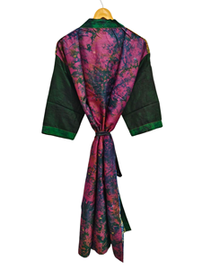 Peignoir en soie Robe d'été Bikini Cover Up Night Wear Robe longue, Kimono sari en soie recyclé vintage indien fait à la main, - Product Image 5