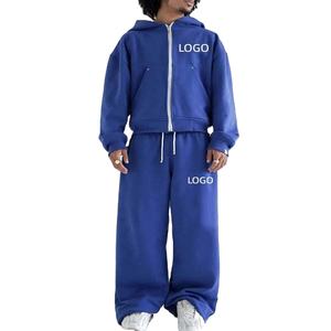 Sudadera con capucha y cremallera personalizada, ropa de calle de gran tamaño, chándal recortado cuadrado, conjunto de 2 piezas, chándal para hombre, conjunto de Sudadera con capucha de peso pesado - Product Image 1