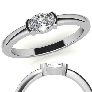 Oval Cut Moissanite Solitaire Engagement <b>Ring</b> 925 Silver <b>Rhodium</b> Plated Heart Shape Bezel Setting Classic Women's <b>Ring</b> - Product Image 1
