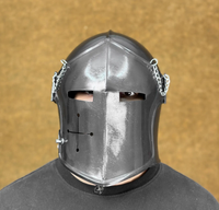 Casco Barbuta Medieval con Acabado Antiguo, Casco de Caballero de Acero Pulido, Casco Completo Hecho a Mano para Cosplay SCA, Exhibición Histórica