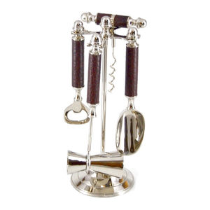 Juego de herramientas de barra de acero inoxidable y latón superlativo de 5 con asas de cuero sintético que contiene cuchara abridor de botellas colador de cuchara de hielo - Product Image 1