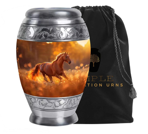 Urne de crémation de cheval en cours d'exécution Urne en aluminium enduite de Meena fabriquée à la main en grandes tailles Conception de Hoese gravable étanche - Product Image 1