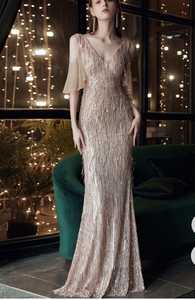 Vestido de noche de tul de manga larga con cuentas hecho a mano con perlas bordadas Línea formal antiestática Vestido de cóctel de Graduación - Product Image 5