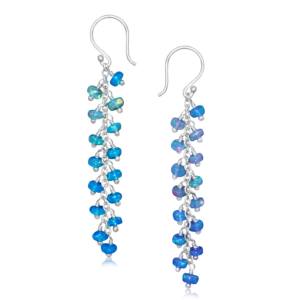 Pendientes Largos de Plata de Ley 925 con Ópalo Paraiba y Cuentas, Joyería Hecha a Mano, Regalo para Bodas y Cumpleaños de Mujeres - Product Image 1