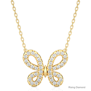 0.32 CTW Round Cut Lab Grown Diamond Pendant Yellow Gold <b>Butterfly</b> Shape Anniversary Gift for Her CVD Diamond <b>Charm</b> - Product Image 1