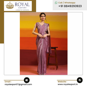 ส่าหรีผ้าไหมซาตินพร้อมปักลายและขอบดีไซน์ดึงดูดใจสำหรับงานแต่งงานและงานปาร์ตี้ - Product Image 5