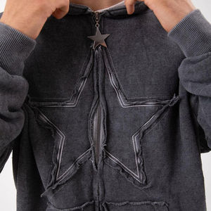 Sweat à capuche zippé avec logo personnalisé, délavé à l'acide, en polaire, 400gsm, sweats à capuche surdimensionnés vintage pour hommes, logo avec motif brodé sur mesure - Product Image 2