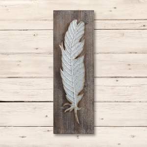 Décoration murale en bois avec plume en métal, argent, blanc, 29.92 "X 9.84" - Product Image 2