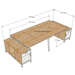 Mesa de Centro Contemporánea de 4 Patas con Gabinete 120x300cm, Fabricada en Madera de Caucho PLY, Patas de Montaje HBPL022 para Muebles de Oficina - Product Image 4
